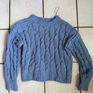 Pink Rose Light Blue Cable Knit Sweater
